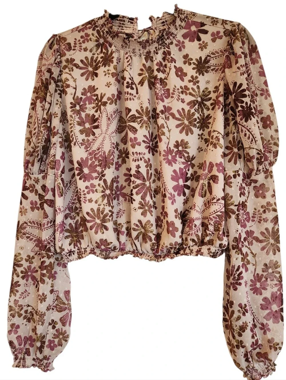 Free People Clarissa Floral Top Size XS Keyhole Tie Back Lavender/Brown Flowy